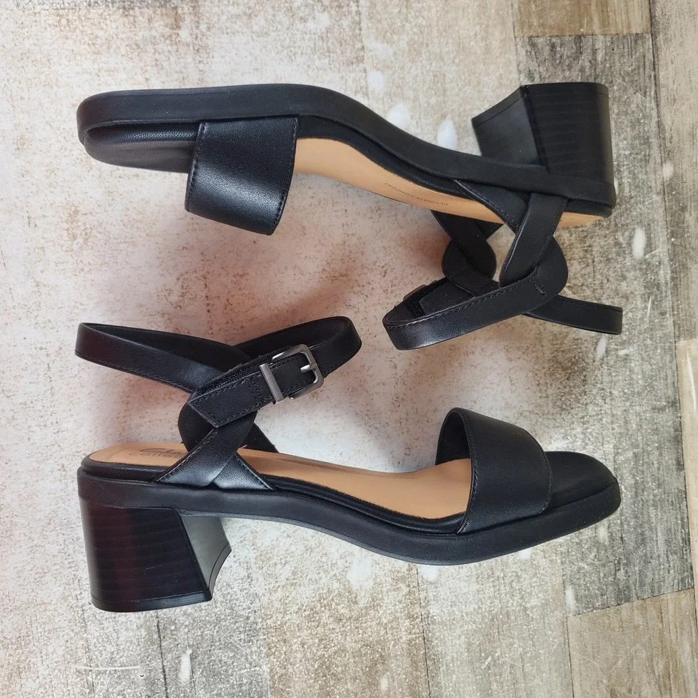 Clarks Jaylan Ray Womens Sandals Sz 8.5 Black Leather Block Heel Slingback Strap